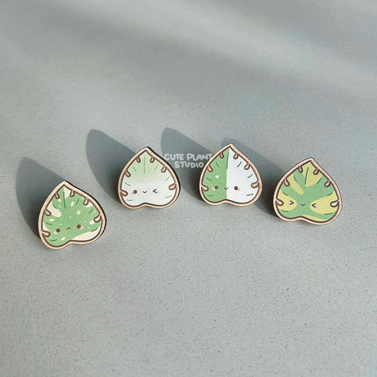Set of 4 Variegated Monstera Wooden Pins