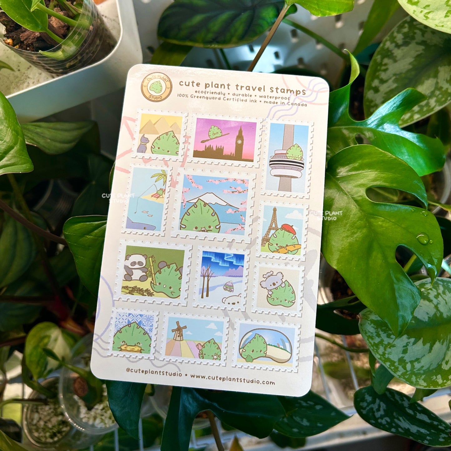 Monstera Leaf Travel Stamp Sticker Sheet