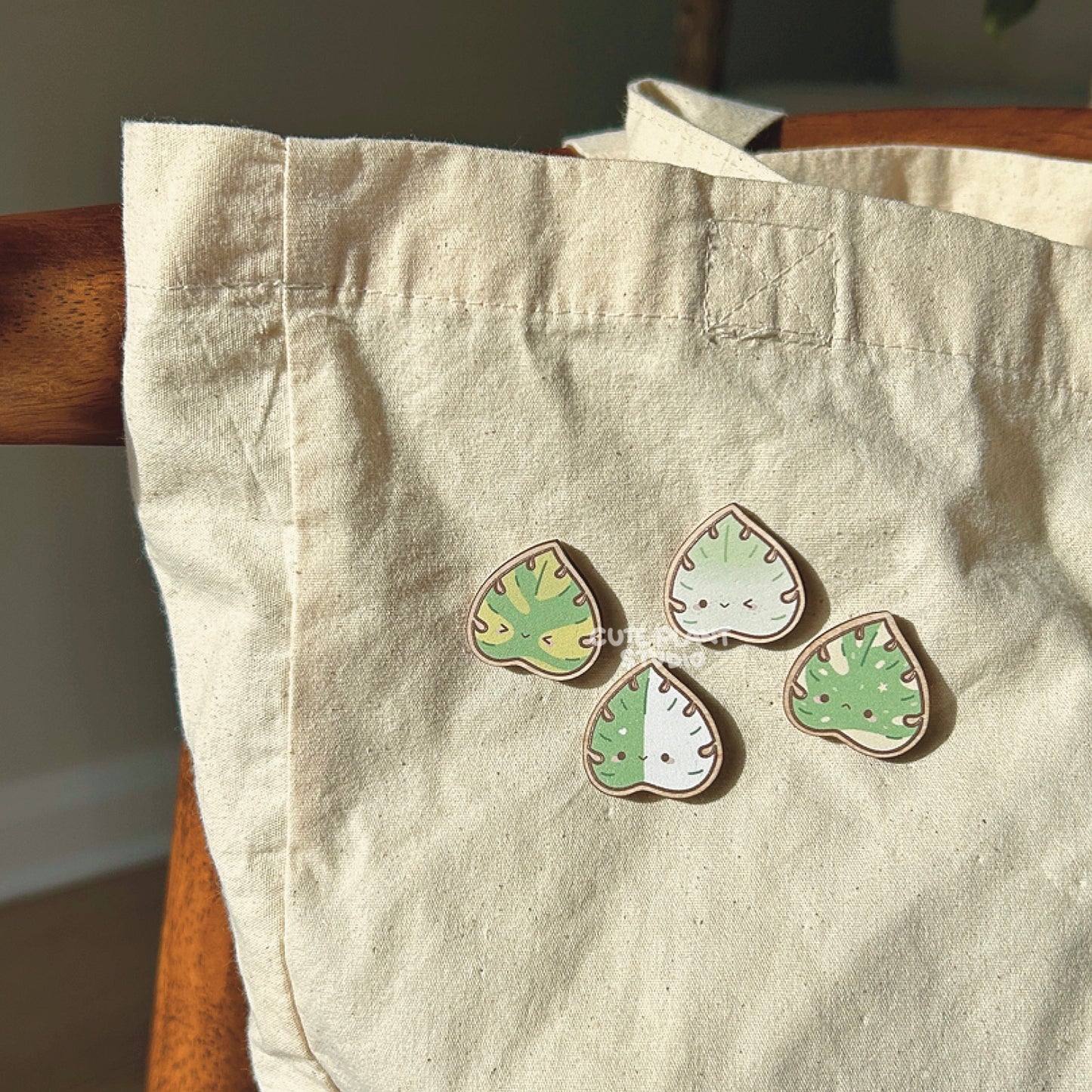 Set of 4 Variegated Monstera Wooden Pins