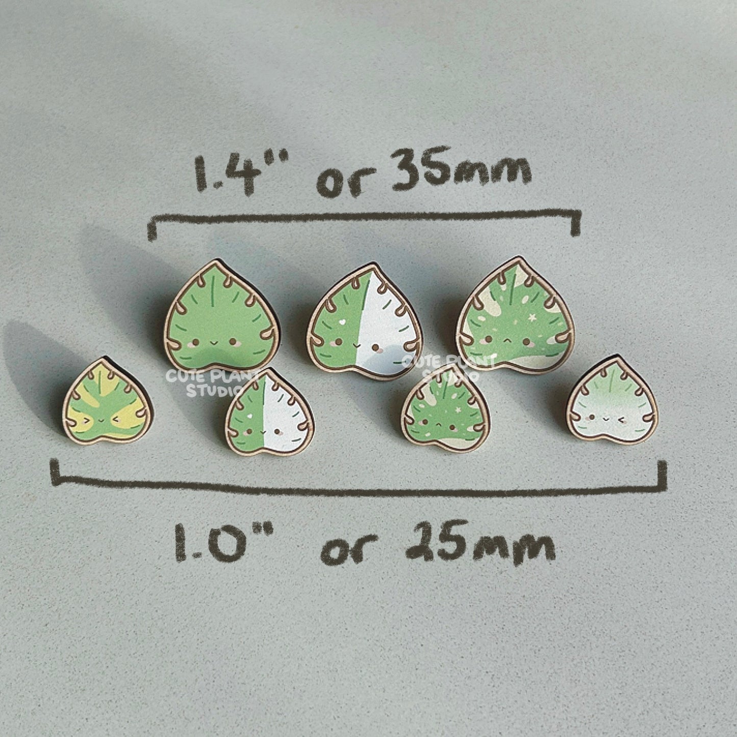 Set of 4 Variegated Monstera Wooden Pins
